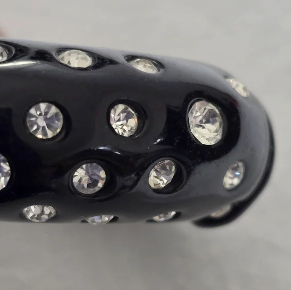 Vtg Kenneth Jay Lane Black Ova Lucite Hinged Bracelet W/Clear Crystal Rhinestone - Picture 5 of 8